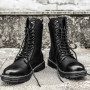 Men's Motorcycle Boots Genuine Leather Black Boots Fashion Ankle Boots All-match Casual Shoes