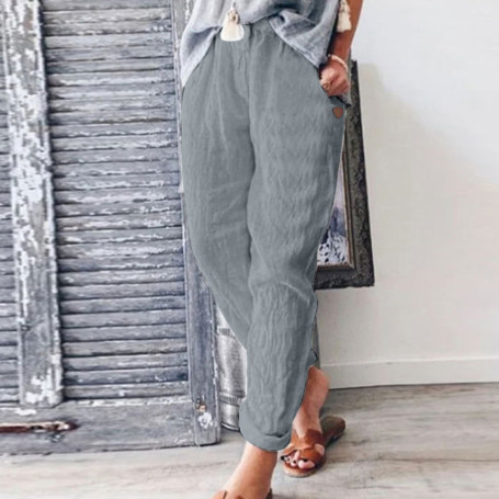 White Cotton Linen Pants For Women Fashion Loose Full Length Ladies Trousers Casual Elastic Waist Wide Pants