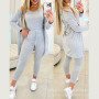 Fashion Solid Color 3 piece Set Women Cardigan Coat Round Neck Sleeveless Tank Top Tight Pants Casual 3 piece Set