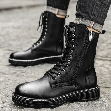 Men's Motorcycle Boots Genuine Leather Black Boots Fashion Ankle Boots All-match Casual Shoes