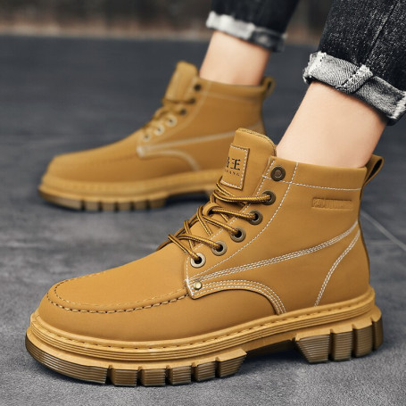 Men High Top Boots Fashion Motorcycle Ankle Military Non-slip Boots Lace-Up Shoes