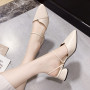 Women Mules Slipper Pointed Toe Block Strap Closed Shallow Sandals Square heel Pumps