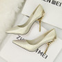 Pointed single shoe women's metal hollowed out suede thin heeled high heels luxury