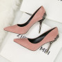 Pointed single shoe women's metal hollowed out suede thin heeled high heels luxury