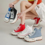 Women Canvas Shoes High Top Vulcanize Shoes Lace Up Casual Sneakers Platform Height Increasing Ankle Boots