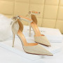 New High Heels Shallow Mouth Pointed Toe Hollow Bow Sandals Shoes Bride High Quality with Elegant Heels Designer