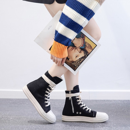 Men's Fashion Leather Shoes Women's Sneakers Street Shoes Canvas High Top Lace Up Leather Boots