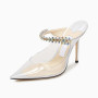 European and American women's new patent leather pointed high heels rhinestone fashion slippers