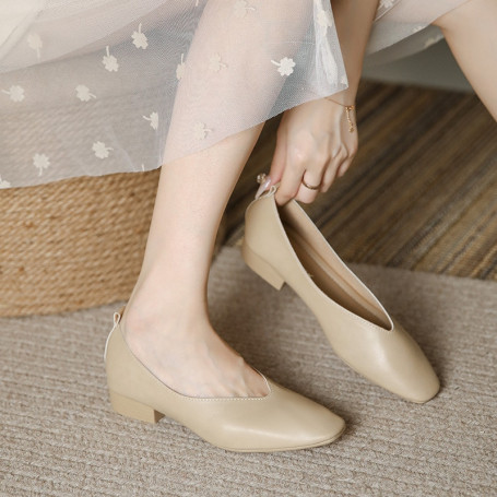 Flat Bottomed Shoes Non Slip Women's Shoes Double Layer Cowhide Low Heeled Sneakers Flat Bottomed Shallow Cut Casual Shoes