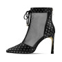 Black mesh high heeled sandals outerwear pointed thin high heels for women breathable comfortable single shoes