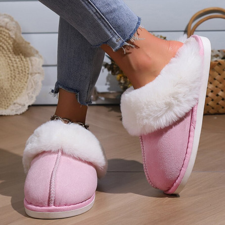 Women Faux Suede Closed Toe Couple Slippers Comfort Soft Sole House Shoes Slides