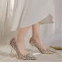 Women's New Style Not Tired Feet High Heel Shoes Thin Heel Rhinestone Fashion Single Shoes