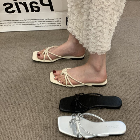 Women Slipper Fashion Narrow Band Slip On Slides Flat Heel Casual Soft Sandal Flip Flop