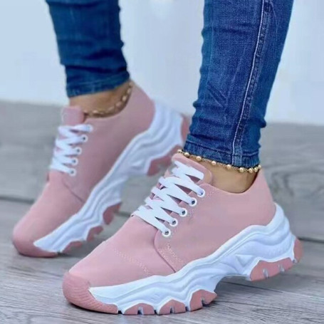 Women Casual Shoes Solid Color Sneakers Platform Shoes Ladies Canvas Shoes Lace Up Suede Shoes