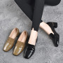 Women Pumps Ladies Loafers Chunky Heel Patent Leather Shallow Sandals Fashion Retro Concise Square Toe Cozy