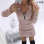 Fashion Clothes Women Casual Long Sleeve Package Pullover Mini Slim Fit Knitted Dress