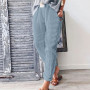 White Cotton Linen For Women Fashion Loose Full Length Trousers Casual Elastic Waist Wide Pants