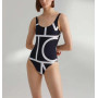 Print Positano sporty swimsuit monogram deep back high-cut leg one piece