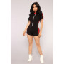 Front Zipper Black Bodycon Jumpsuit Moto Biker Shorts Streetwear Sexy Club Playsuit Ladies Rompers Overalls