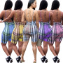 Women Spaghetti Straps Plaid Print Skinny Playsuit Overalls Short Rompers Women Jumpsuit