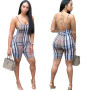 Women Spaghetti Straps Plaid Print Skinny Playsuit Overalls Short Rompers Women Jumpsuit