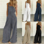 Women's Sleeveless Jumpsuit Rompers Ladies Solid Color Wide Leg Pants Long Trousers Suspenders