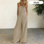 Women's Sleeveless Jumpsuit Rompers Ladies Solid Color Wide Leg Pants Long Trousers Suspenders