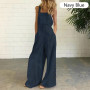 Women's Sleeveless Jumpsuit Rompers Ladies Solid Color Wide Leg Pants Long Trousers Suspenders