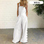 Women's Sleeveless Jumpsuit Rompers Ladies Solid Color Wide Leg Pants Long Trousers Suspenders