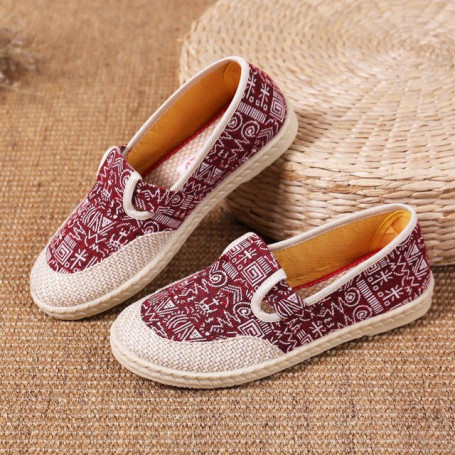 Women's Ethnic Style Linen Fisherman Shoes Slip-on Lazy Shoes Comfortable Breathable Flat Shoes