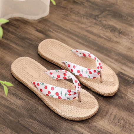 Ladies Flip-Flops Imitation Hemp Bottom Outside Wear Travel Beach Slippers Broken Flower Vacation Wind Sandals