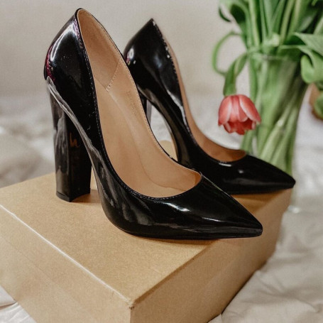 Women Pumps Pointed Toe Block Classic 12CM Slip On Thick Heel Chunky Lady Shoes