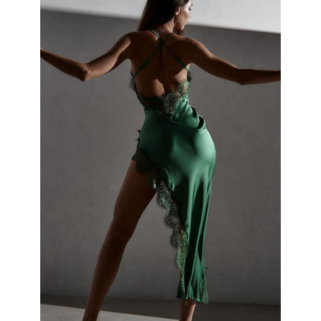 Strap Elegant Sexy Backless Sleeveless Lace Slip Midi Dress for Women Club Party Slit Dresses