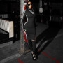 Striped Spliced Bodycon Mini Dress with Trouser Leg Covers Women Turtleneck Full Sleeve Split Slim Casual Streetwear