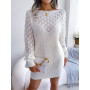 Fashion Women Elegant Long Sleeve Dress Knit Sweater Hollow Out Dress Casual Slash Neck Pullover Mini Dresses