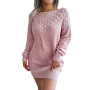 Fashion Women Elegant Long Sleeve Dress Knit Sweater Hollow Out Dress Casual Slash Neck Pullover Mini Dresses