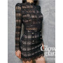New Black Lace Long Sleeve Blouse Mini Skirt Two Piece Sets Women Crop Top Bodycon Skirt Suits