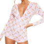 Casual Jumpsuits Pajamas Long Sleeve Sexy V Neck Cartoon Print Elastic Slim Rompers Women Home wear