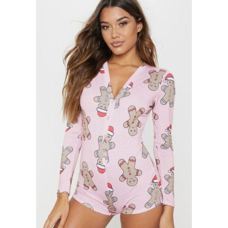Casual Jumpsuits Pajamas Long Sleeve Sexy V Neck Cartoon Print Elastic Slim Rompers Women Home wear