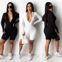 Jumpsuit Women long sleeve solid color zipper up skinny sport knee length bodysuit one piece overall romper