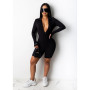 Jumpsuit Women long sleeve solid color zipper up skinny sport knee length bodysuit one piece overall romper