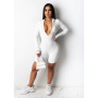 Jumpsuit Women long sleeve solid color zipper up skinny sport knee length bodysuit one piece overall romper