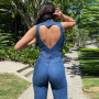 Fashion Sleeveless Jumpsuit Sexy Heart Hollow Backless Denim Romper Women Street Vintage High Waist Jeans Overalls