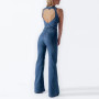 Fashion Sleeveless Jumpsuit Sexy Heart Hollow Backless Denim Romper Women Street Vintage High Waist Jeans Overalls