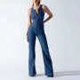 Fashion Sleeveless Jumpsuit Sexy Heart Hollow Backless Denim Romper Women Street Vintage High Waist Jeans Overalls