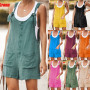 Women Rompers Casual Loose Sleeveless Jumpsuit Solid Button Pocket Suspenders Bib Short Pants Wide Leg Playsuits