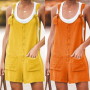 Women Rompers Casual Loose Sleeveless Jumpsuit Solid Button Pocket Suspenders Bib Short Pants Wide Leg Playsuits