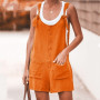 Women Rompers Casual Loose Sleeveless Jumpsuit Solid Button Pocket Suspenders Bib Short Pants Wide Leg Playsuits