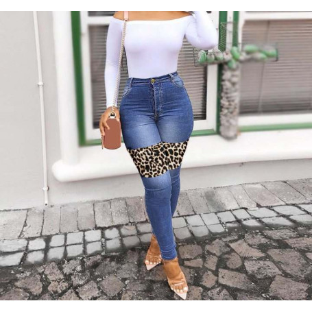 Plus Size Leopard Print Stretchy Skinny Jeans 3XL Street High Waist Ripped Patchwork Sexy Denim Pencil Pants