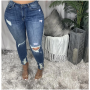 Plus Size Jeans High Waisted Women Oversized Pants Blue Denim Pants Columbia Style Pull Up Elastic Stretchy